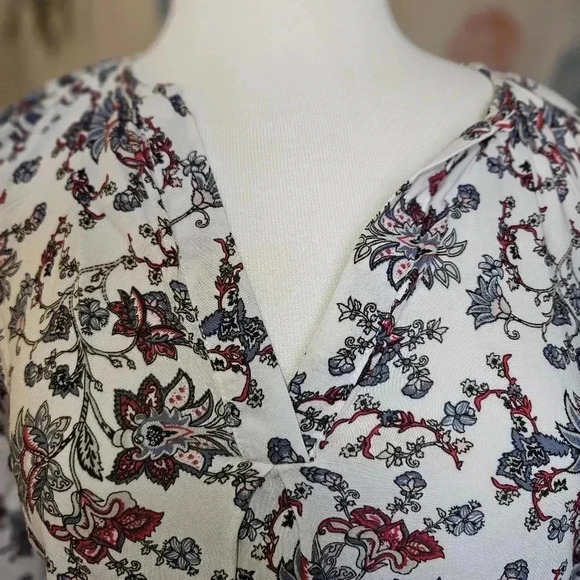 Rose & Thyme Linen Peasant Blouse S | Boho White Floral Long Sleeve Top - Picture 6 of 10